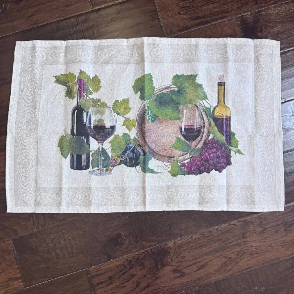 NWOT!  European Linen Kitchen Towel Set of 3 – Harvest & Wine Theme